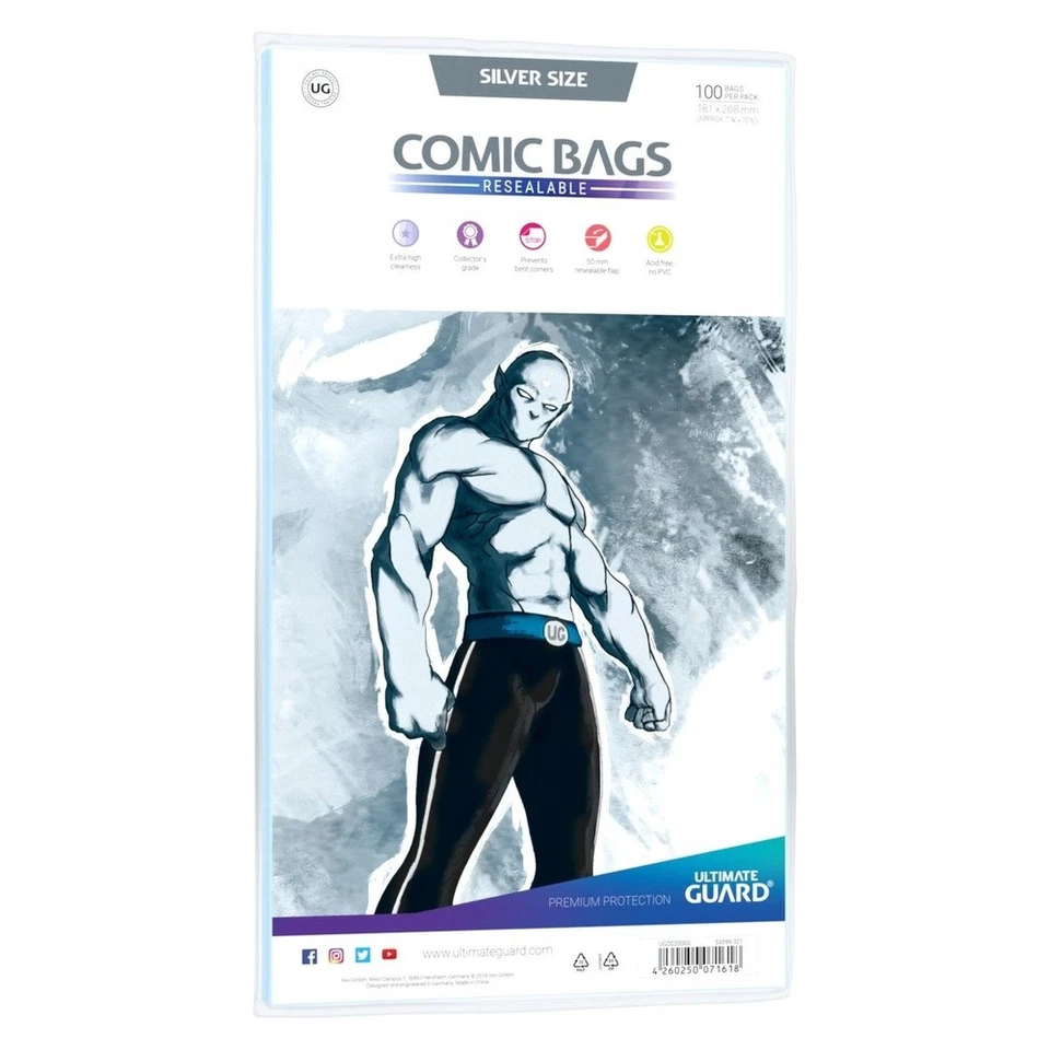 Ultimate Guard Resealable Comic Bags Silver Size 100 Pack NEW