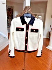 MAJE MOLIA CROPPED VELVET TRIM CARDIGIGAN WOMEN'S SIZE 1