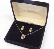 Givenchy Necklace Pendant Earrings Set Rhinestone Gold Tone w/Box 11220369700 2