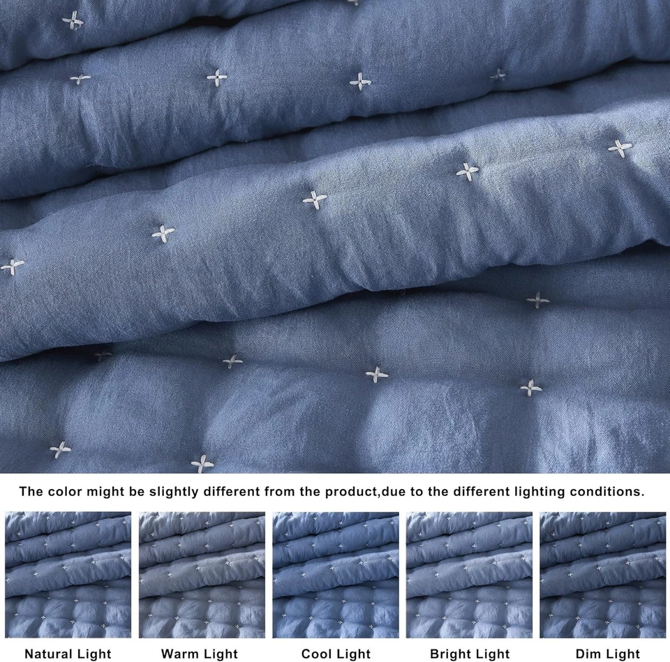 Oversized 118x106" Blue Quilt Set with Pillow Shams for Modern Bedrooms - Image 4 of 4