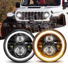 Pair 7" Inch LED Headlight Halo Angle Eye High low For Jeep Wrangler JK TJ CJ LJ