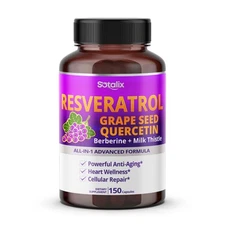 Resveratrol 24000mg + Grape Seed, Quercetin, Milk Thistle - USA Made - 150 Caps