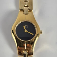 ESQ ESQUIRE SWISS WOMEN'S STAINLESS ST BACK WATER-RESISTANT BLACK DIAL GOLD TONE