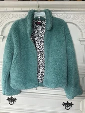 Rock & Roll Jacket Womens M Teal Sherpa Coat Full Zip