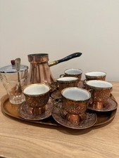 Vintage Turkish copper coffee set - Hallmarked.