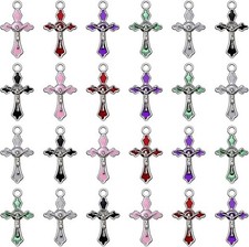 60Pcs 6Colors Alloy Enamel Small Rosary Cross Charms Jesus Crucifix Charms Pe