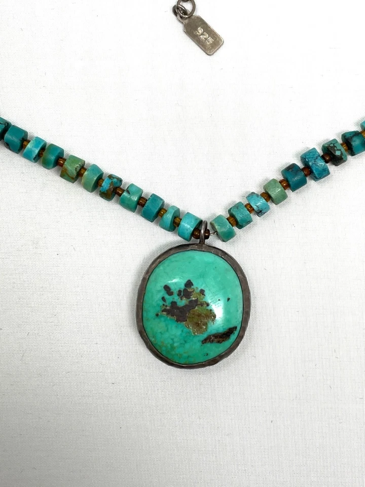 Collar con cuentas de plata esterlina y turquesa Peyote Bird, 16" - suroeste, 925 Foto 4 de 4