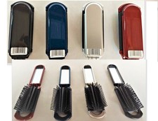 Small Petite FOLDING HAIR BRUSH with Mirror BLACK Compact size -- FREE SHIPPING