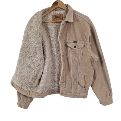 Wrangler Sherpa gefütterte Cordjacke beige Herren Medium Vintage 