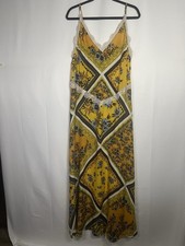 Free people Yellow Floral Lace Trim V-Neck Sleeveless Chemise Gown M