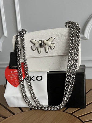 NEW Pinko Live Bag mini white crossbody leather silver hardware