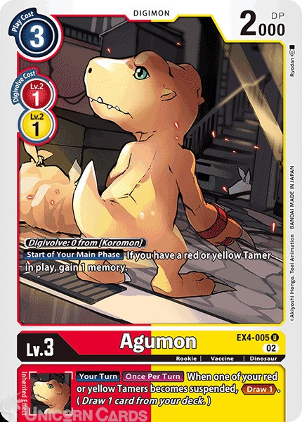 EX4-005 Agumon :: Uncommon Digimon Card :: EX04: Alternative Being ::