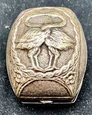 ANTIQUE MARRIAGE RING BOX VESTA CASE REPOUSSE LOVE BIRDS CRANES c1900 g