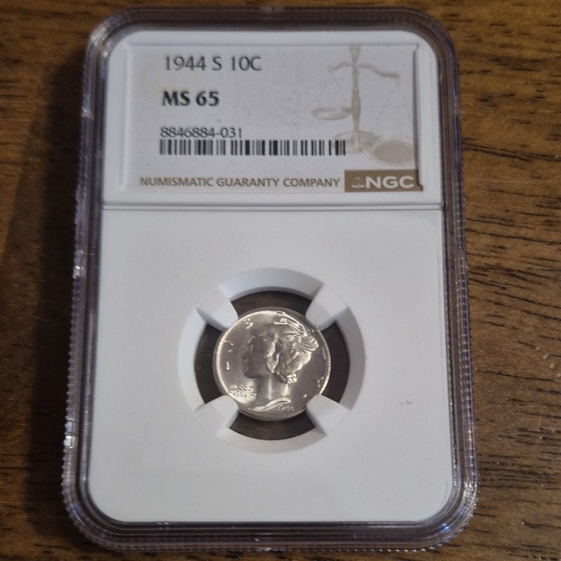 1944-S Mercury Dime 10C Silver .900 KM#140 NGC MS65