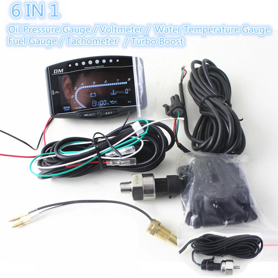 6 In1 Multifunction Car Digital Water Temp Oil Pressure Fuel Turbo Boost Gauge - Image 2 of 4