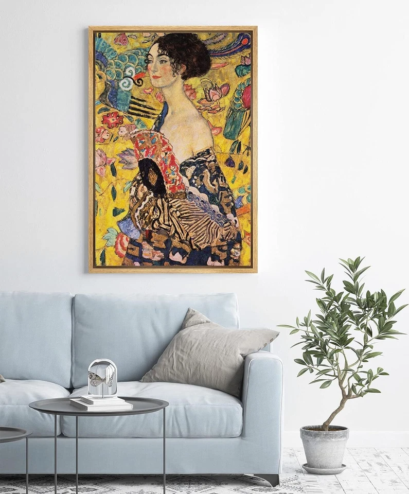 Impresión en lienzo arte de pared enmarcado con abanico dama de Gustav Klimt de Wall26 Foto 3 de 4