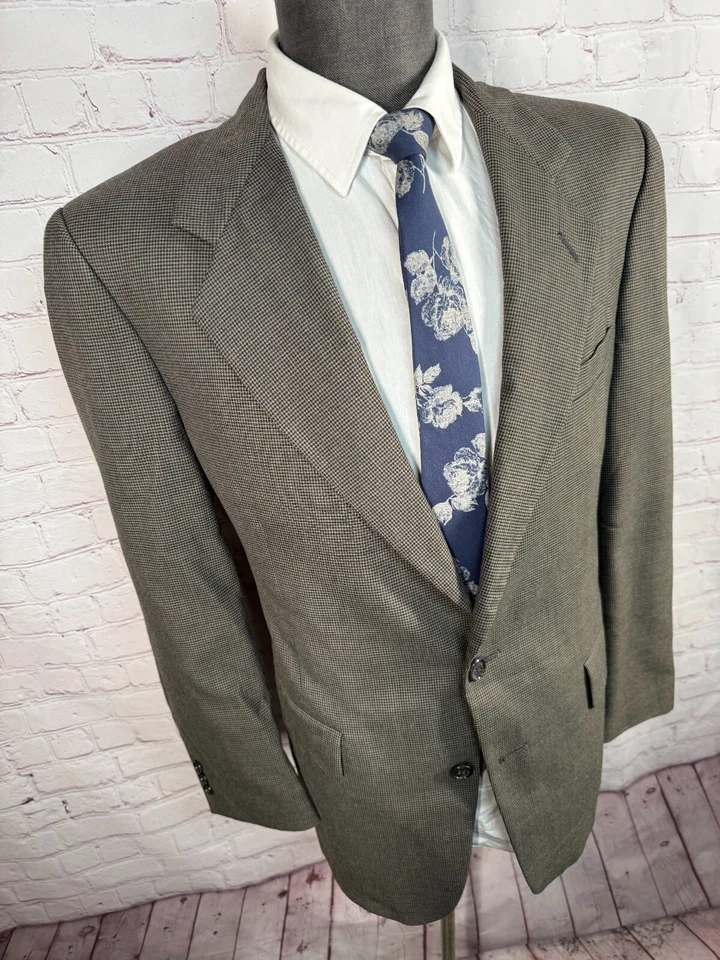 KUPPENHEIMER Mens Brown Houndstooth Wool Pleated 2 Pc Suit 40R Jacket 35x29 Pant - Image 4 of 4