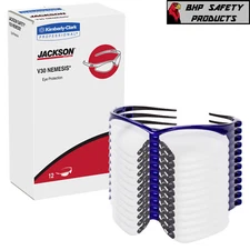 (12 PAIR) KLEENGUARD NEMESIS 47384 SAFETY GLASSES CLEAR ANTI-FOG LENS BLUE FRAME