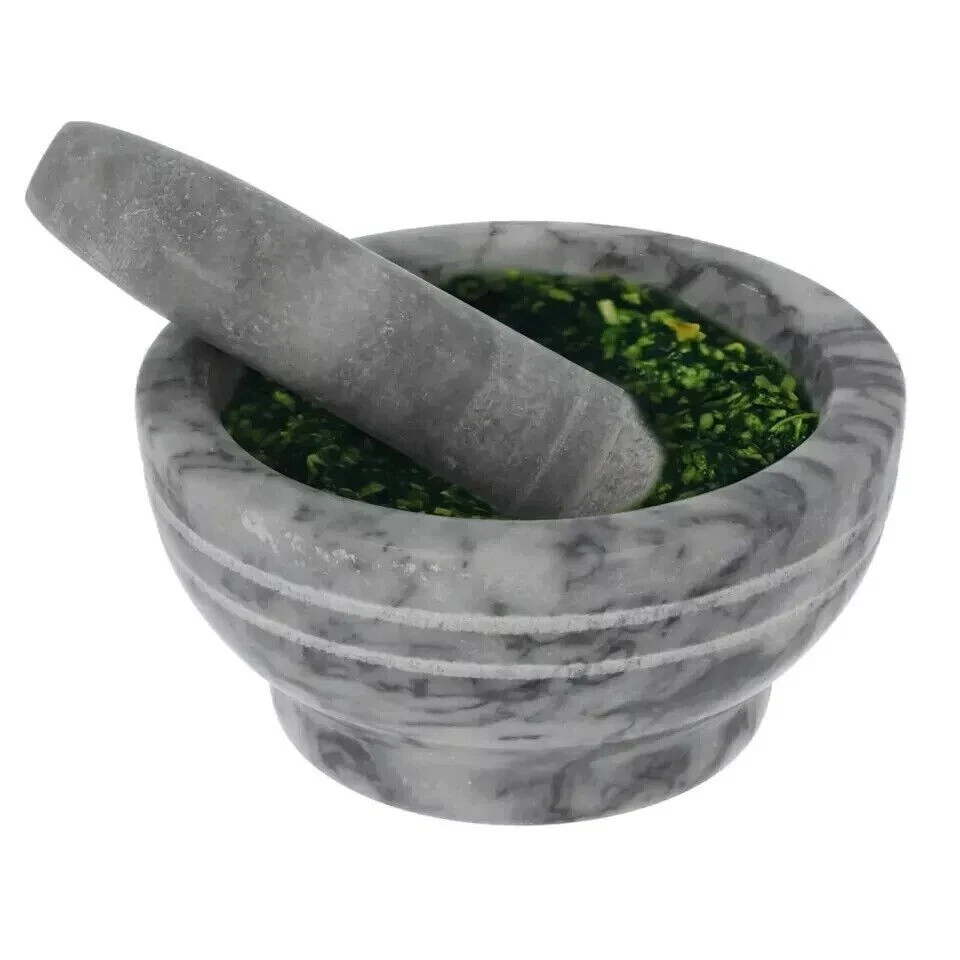 Pestle & Mortar Set Spice Herb Crusher Grinder Grinding Paste Pestal Marble 17cm