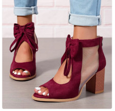 Platform Chunky High Heels Women's Sandals Bow Decoration Open Toe Block Ankle S