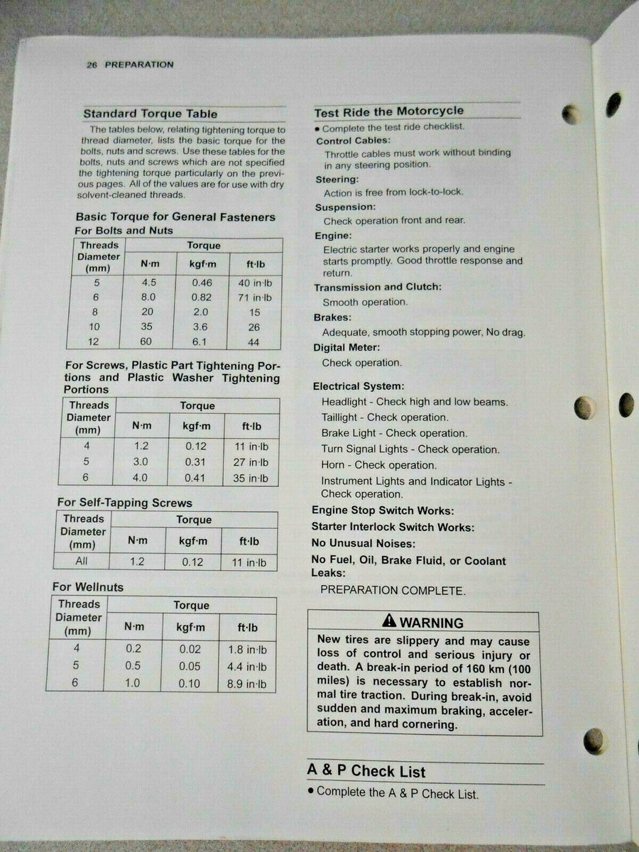 OEM Kawasaki Assembly Preparation Manual 2019 ZX636 Ninja ZX-6R