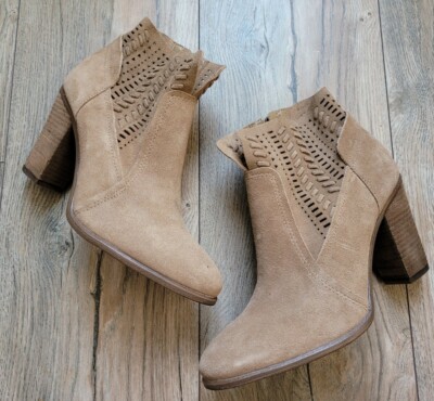 Vince Camuto Taupe Suede Women's Perforated High Heel Ankle