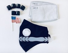 Fabric Mask With Air Vent  Filter Pocket - Navy Blue - Free Filter  Ear Saver