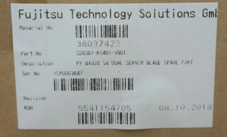 New Fujitsu Primergy BX924 S4 Dual Server Blade CTO No CPU/Mem S26361-K1451-V901 - Image 3 of 4