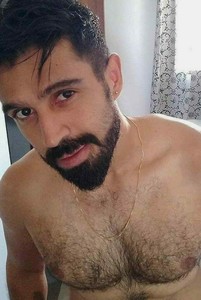 Shirtless Male Hairy Chest Thick Beard Handsome Dark Haired Hunk