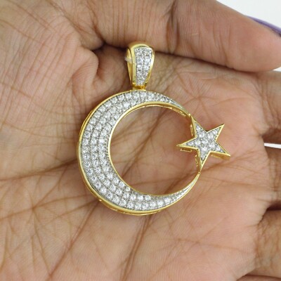 Mond & Stern Charm Anhänger massiv 10K Gelbgold 0,70 Ct rund natürlicher Diamant