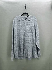 BLUE by Saks Fifth Avenue Mens Blue White Slim Fit Linen Button-Up Shirt 2XL