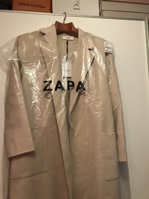 Zapa Paris Damen Lang Mantel Creme Neu Gr 40 Leine Wolle Mix NP 495  Mega Leicht