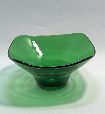 Vintage Viking Green MCM Art Glass Bowl, Candy Dish