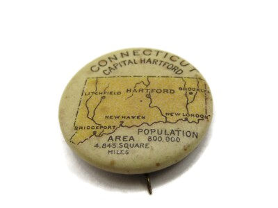 Antique c1890s Connecticut State Map Pinback Button Whitehead & Hoag Pepsin Gum