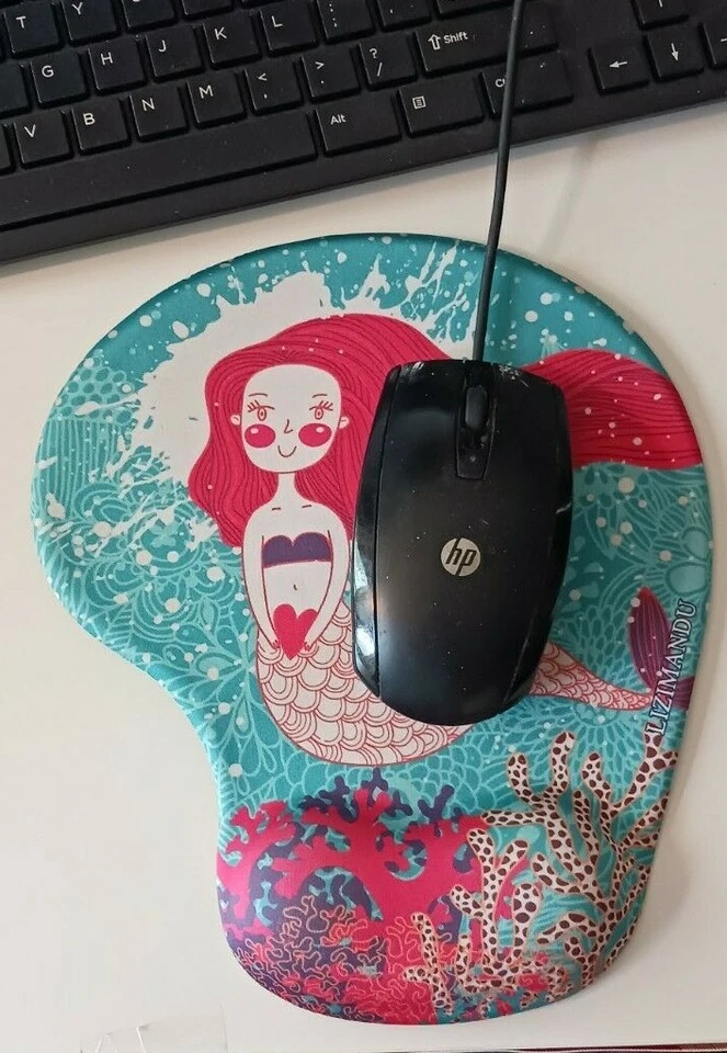 Mermaid pattern computer mouse pad with wrist support rest. Lizimandu + - Image 3 of 4