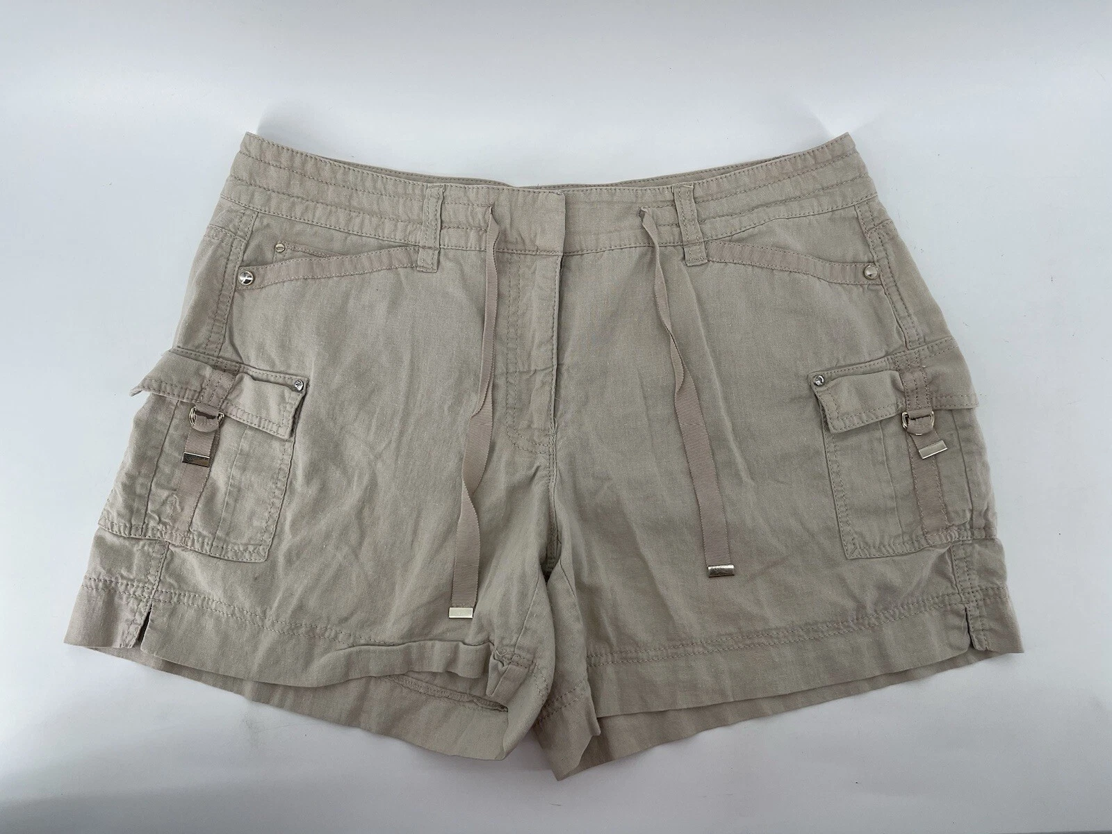 White House Black Market Linen Shorts Womens Size 10 Mid Rise Beige 34” Waist