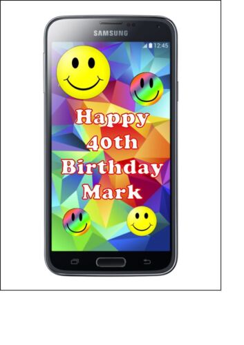 Téléphone portable personnalisé Samsung Galaxy glaçure comestible gâteau d'anniversaire A4 - Photo 1/3