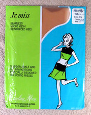 Vtg JR MISS Seamless 100 Nylon Stockings SUNTONE Sz 8 1/2 / 38 Misses Size