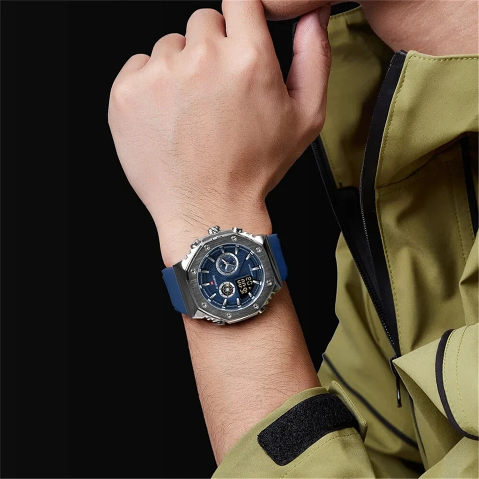 Relógio NAVIFORCE masculino data da semana LED relógio de pulso digital relógio esportivo de silicone masculino - Imagem 3 de 4