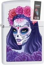 Zippo 08333 Day of the Dead Girl White Matte Lighter + FLINT PACK