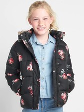 NWT Gap Girls Floral faux-fur puffer, Black SIZE XL REG 12    -921196 v1222