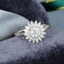 2.00 Ct Round Simulated Diamond Sunflower Engagement Ring 14k White Gold Plated