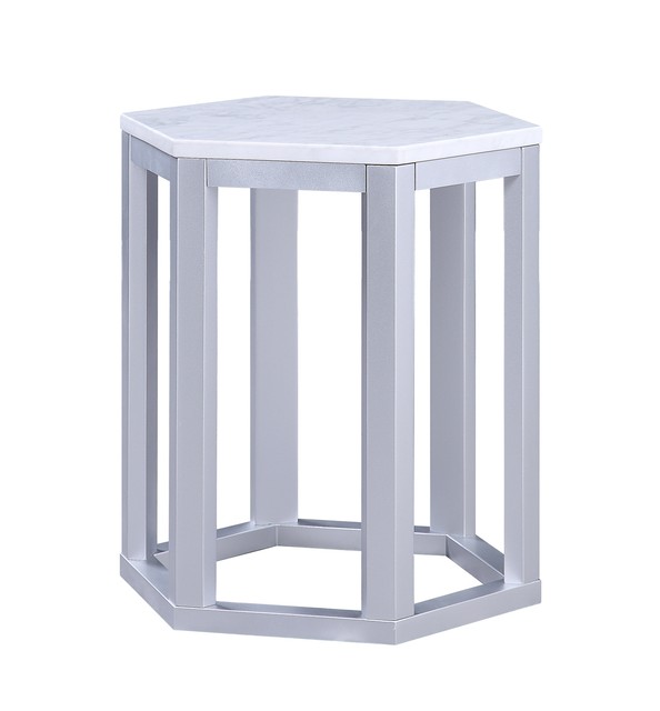 Imax Aluminum And Marble Set Of 2 Side Table With Silver Finish 14654 2 For Sale Online Ebay