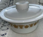 Vintage Pyrex #75 Butterfly Gold Butter Tub with Lid MCM Milk Glass Retro 1970s
