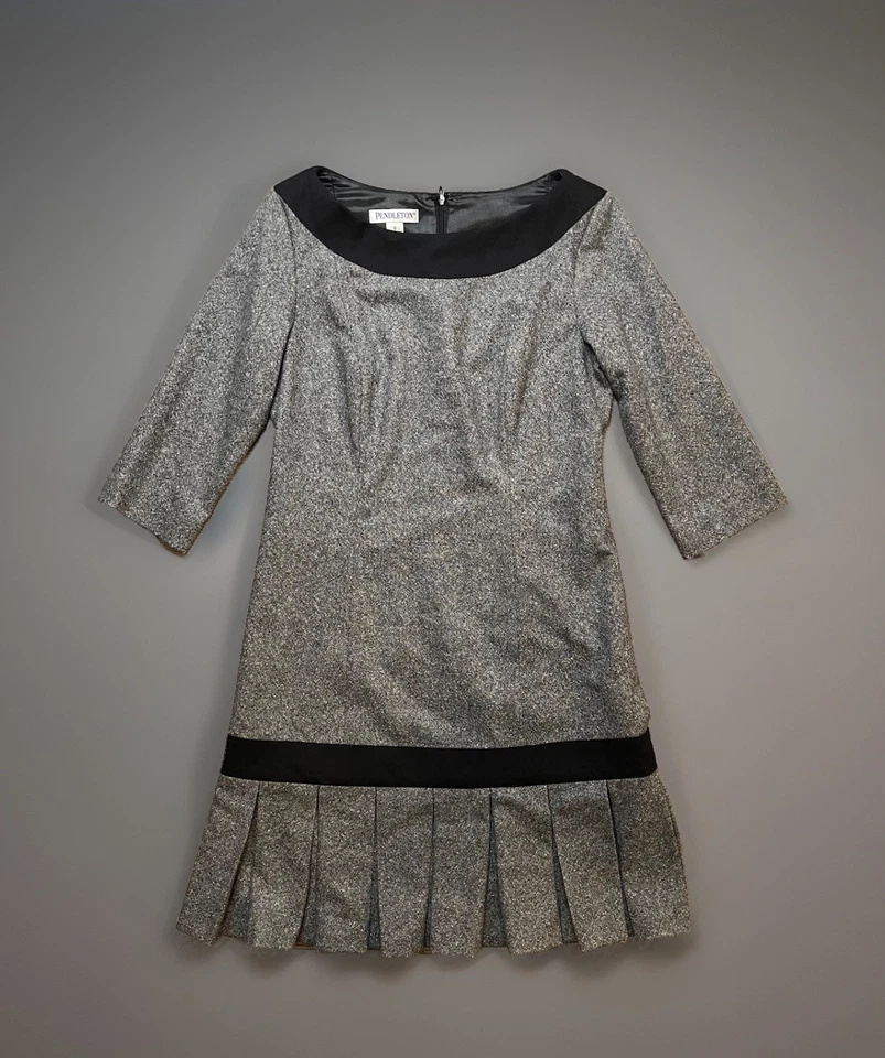 NEW Pendleton Center Stage Wool Silk Pleated Drop Waist Dress Gray Black 6 $178 - Image 4 of 4