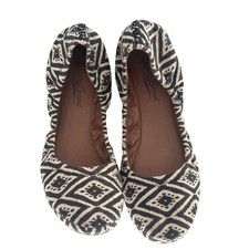 Lucky Brand Ballet Flats Boho Southwest Canvas Black White Women 7.5