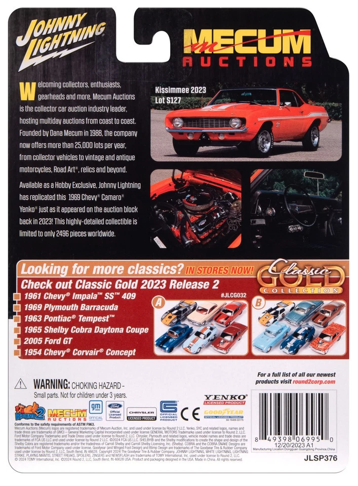 Johnny Lightning Mecum 1969 Chevy Camaro Yenko - Hobby 1:64 Scale Diecast Car - Image 3 of 4