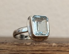 Natural Aquamarine 925 Sterling Silver Ring Size 9 Emerald Cut 3 ct