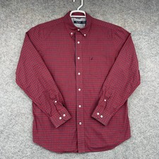 Nautica Shirt Mens Large Red Plaid Long Sleeve Button Down Casual Cotton Top