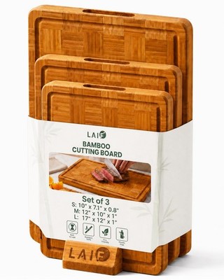 LAIFsolutions Bamboo Cutting Boards Set with Juice Groove, 3-Piece